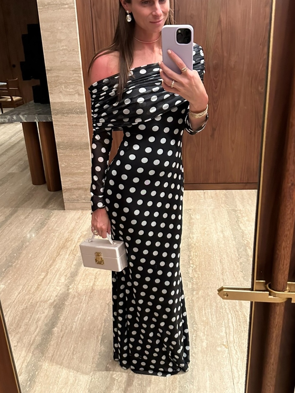 AFRM Black One-Shoulder Polka Dot Maxi Dress